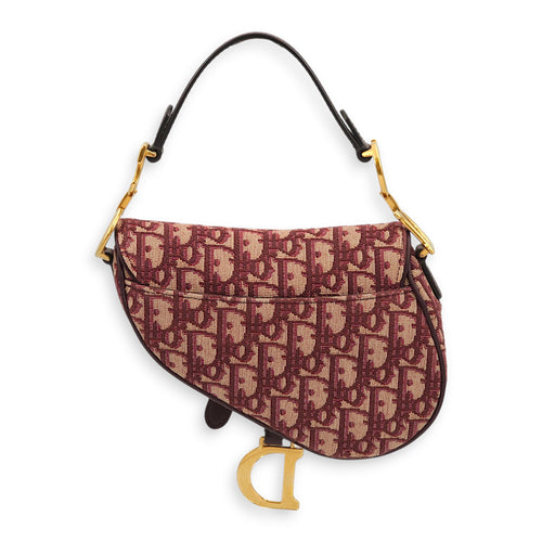 Saddle Mini Red Top Handle Bag in Jacquard, Gold hardware