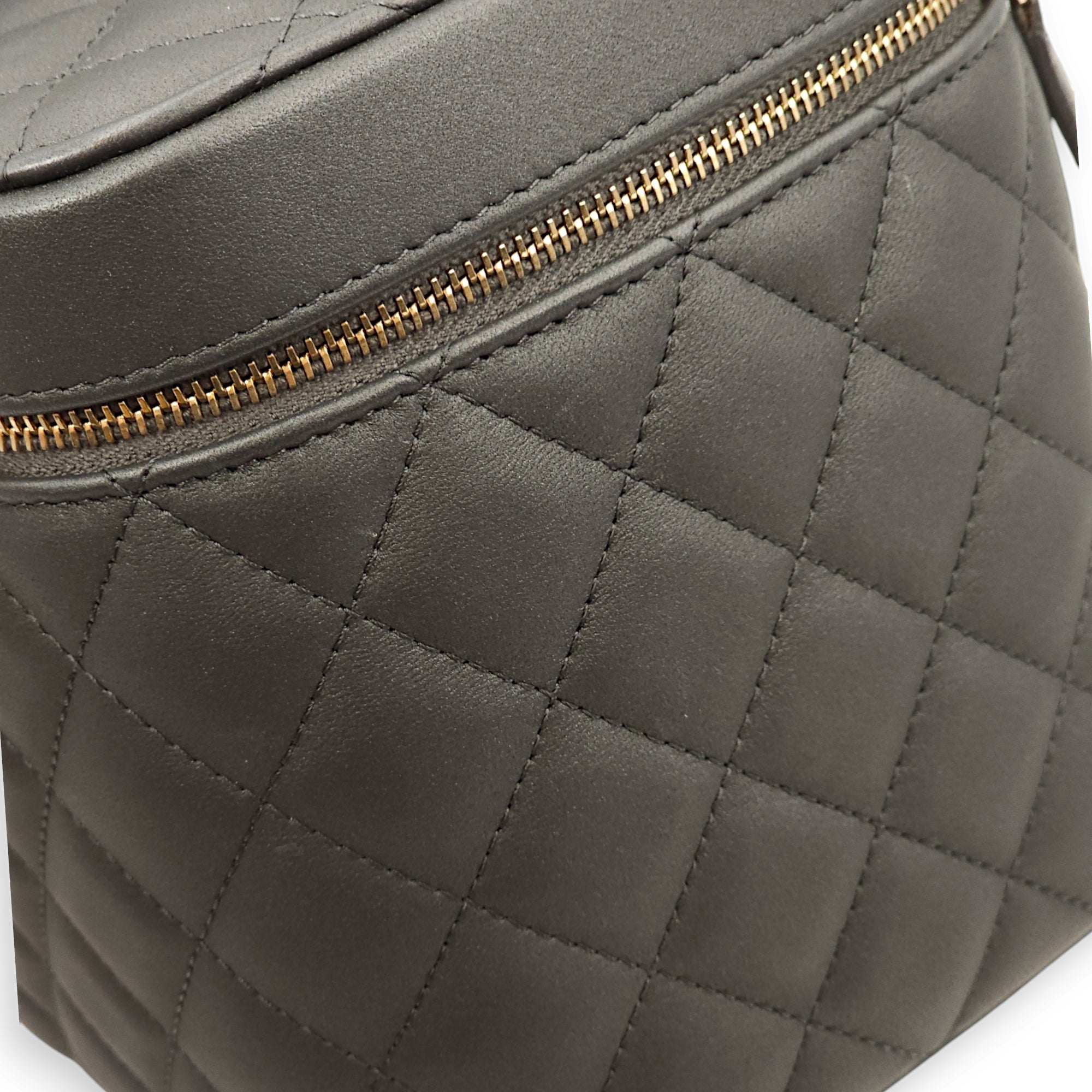 Quilted Vanity Grey Top Handle Bag in Lambskin, Gold hardware