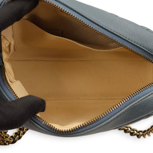 Quilted Camera Blue Crossbody Bag in Calfskin, Gold hardware