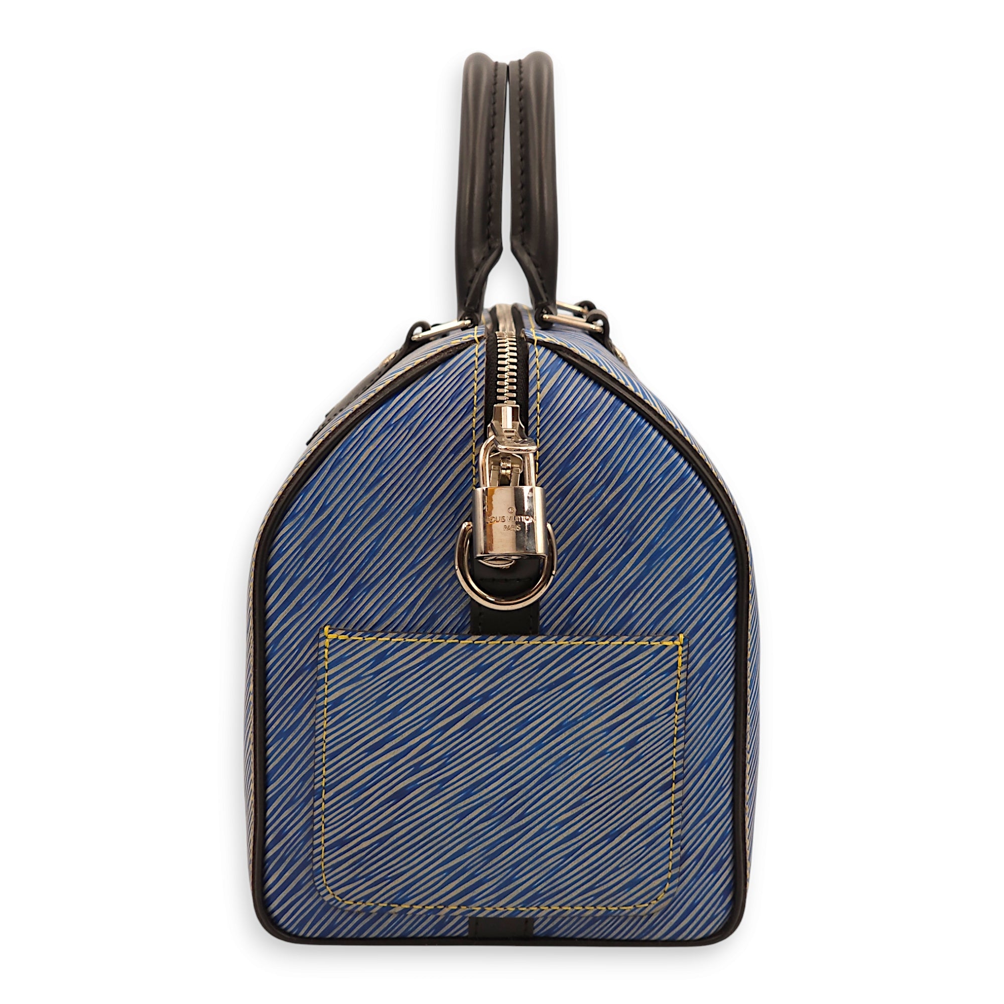 Speedy 25 Bandoulieve Blue Top Handle Bag in Epi Leather, Silver hardware