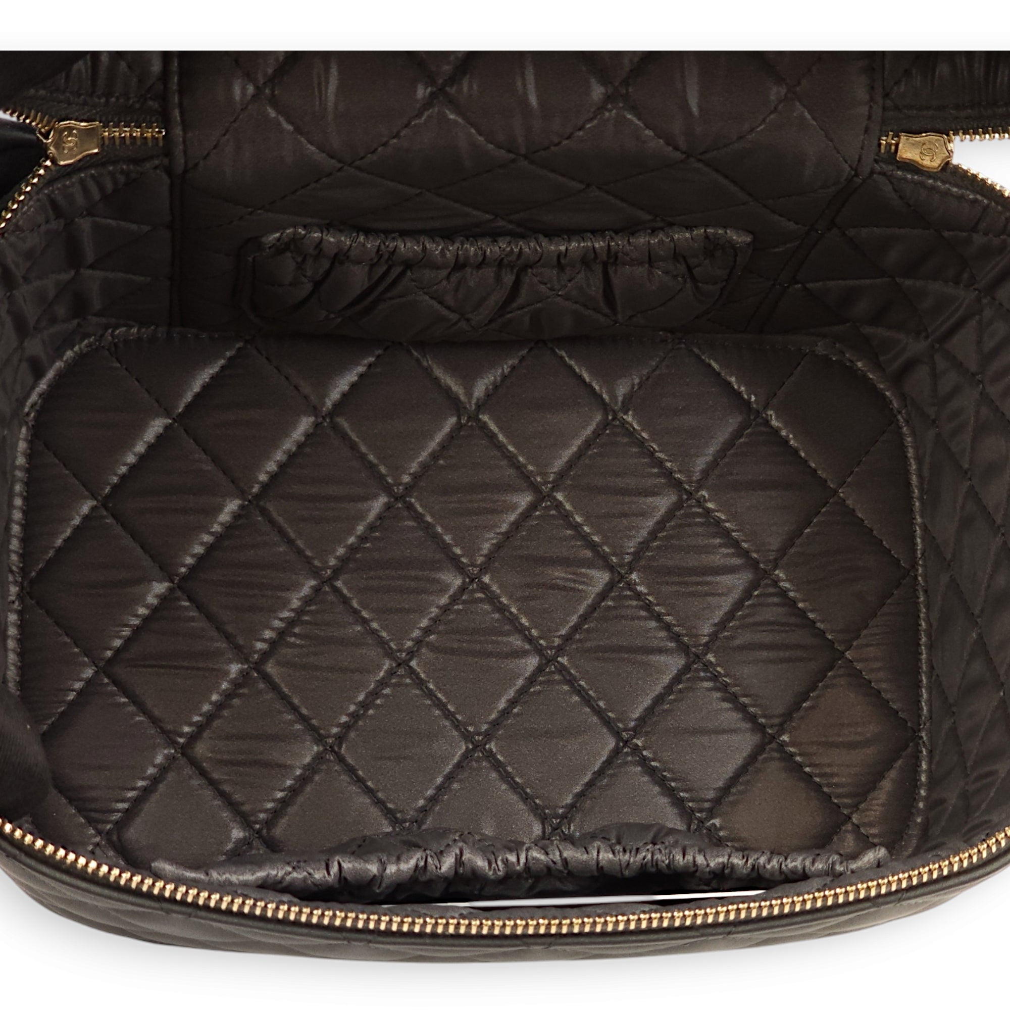 Quilted Vanity Grey Top Handle Bag in Lambskin, Gold hardware