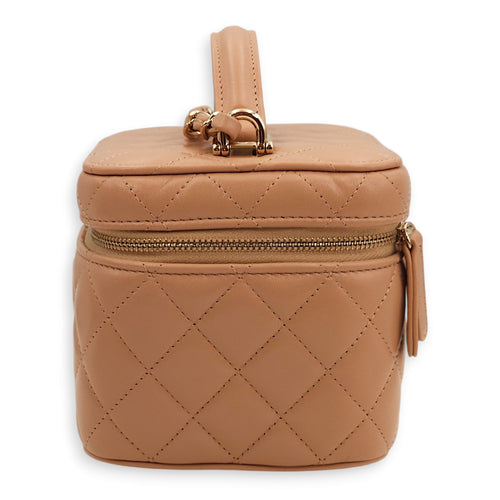 Quilted Vanity Beige Top Handle Bag in Lambskin, Gold hardware