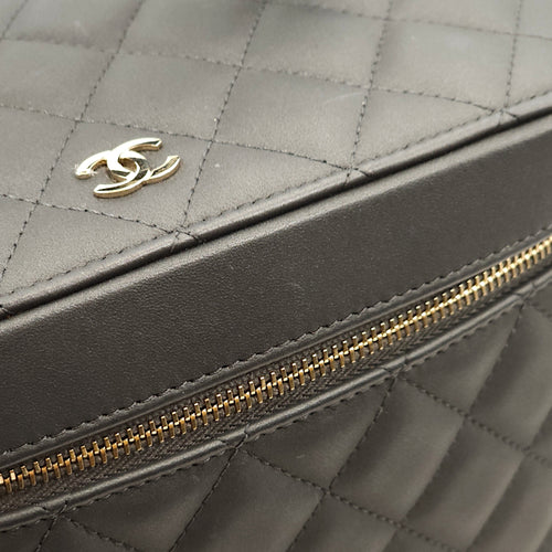 Quilted Vanity Grey Top Handle Bag in Lambskin, Gold hardware