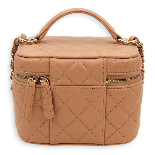 Quilted Vanity Beige Top Handle Bag in Lambskin, Gold hardware