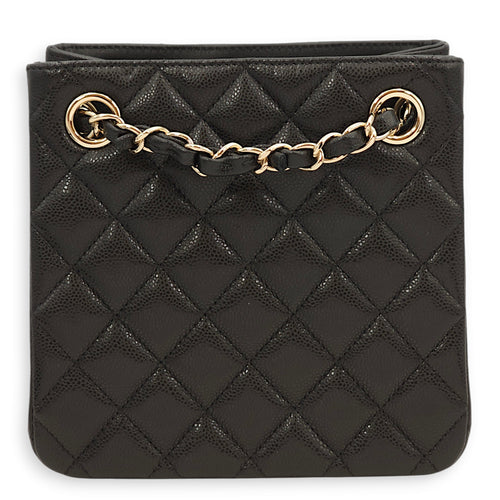 Quilted Bucket Mini Black Shoulder Bag in Caviar, Gold hardware