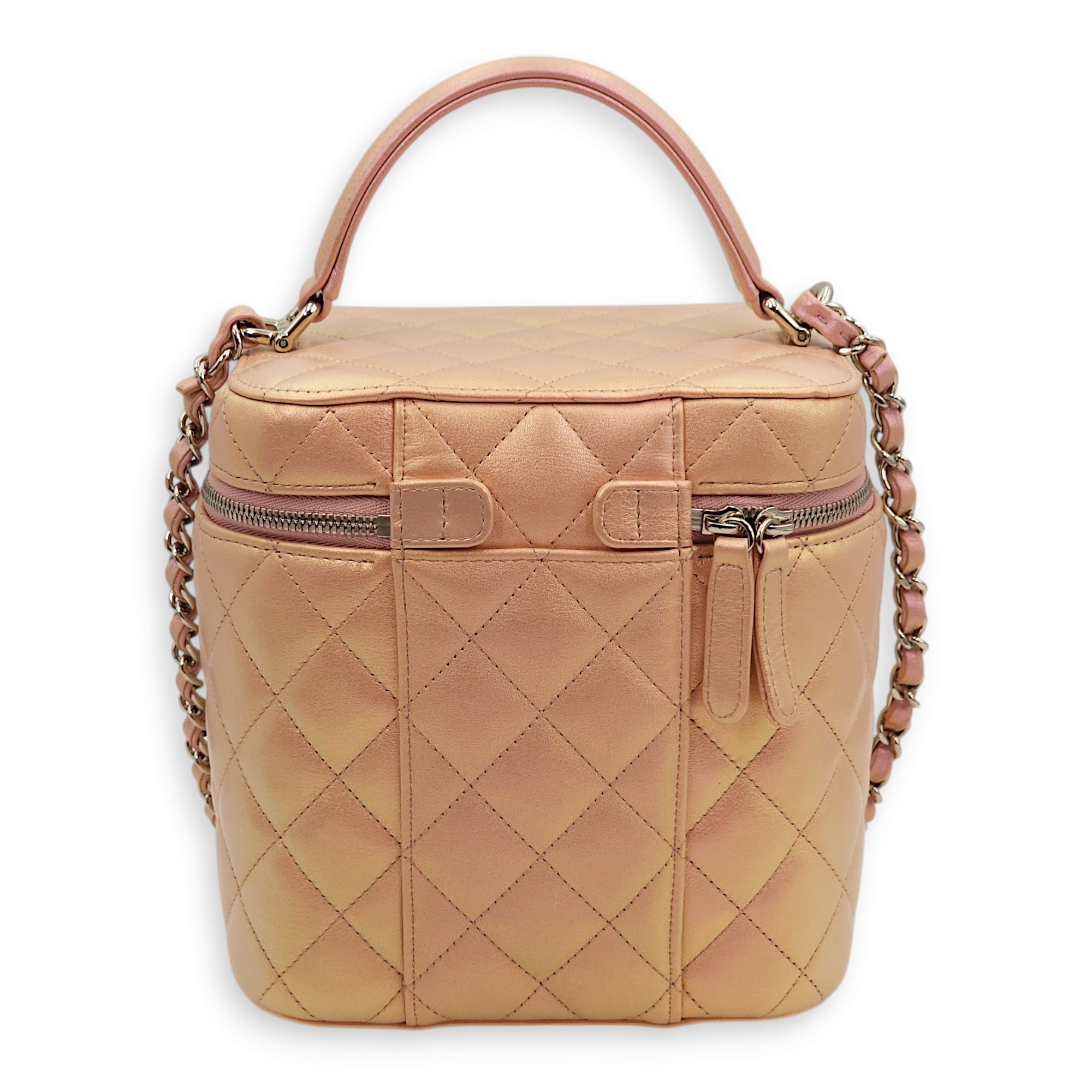 Quilted Vanity Pink Top Handle Bag in Lambskin, Silver hardware