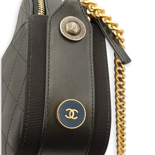 Button Up Camera Black Crossbody Bag in Calfskin, Gold hardware