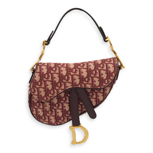 Saddle Mini Red Top Handle Bag in Jacquard, Gold hardware