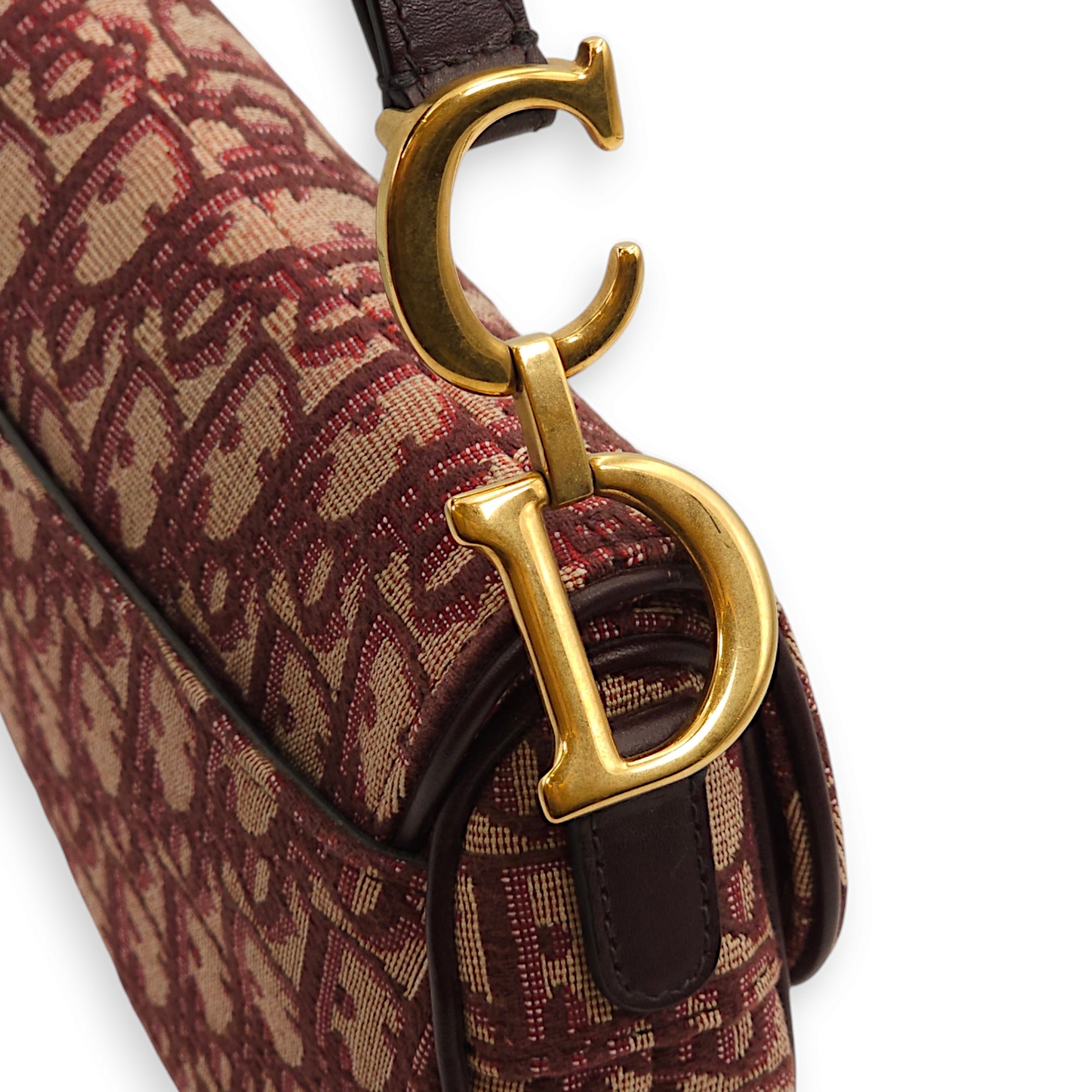 Saddle Mini Red Top Handle Bag in Jacquard, Gold hardware