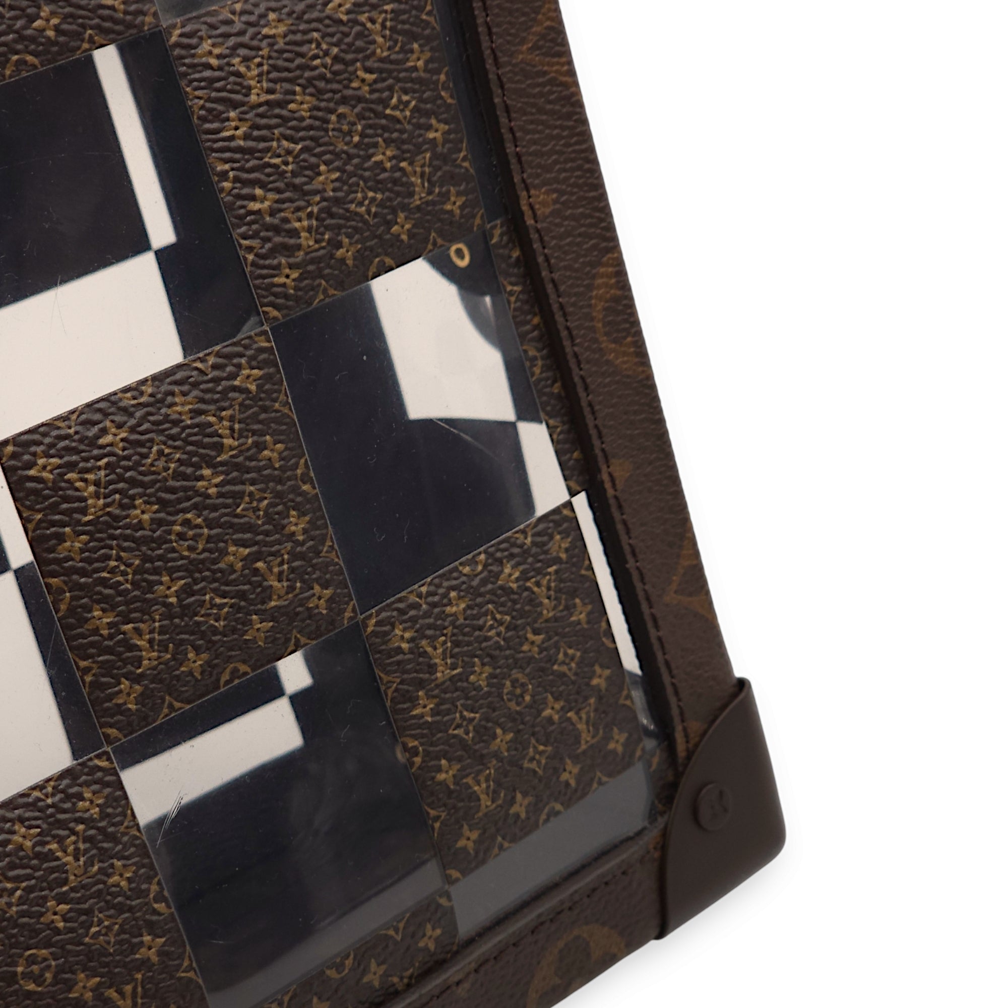 Virgil Abloh Monogram Chess Soft Trunk Brown Crossbody Bag in Vinyl/Canvas, Gold hardware