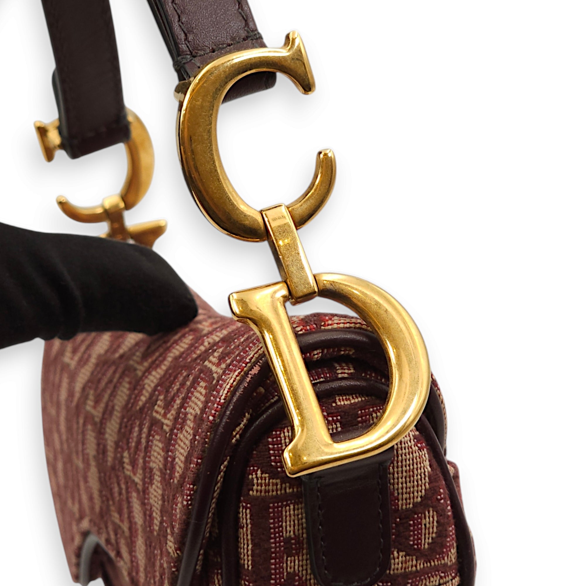 Saddle Mini Red Top Handle Bag in Jacquard, Gold hardware