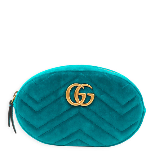 GG Marmont Blue Belt Bag in Velvet, Gold hardware