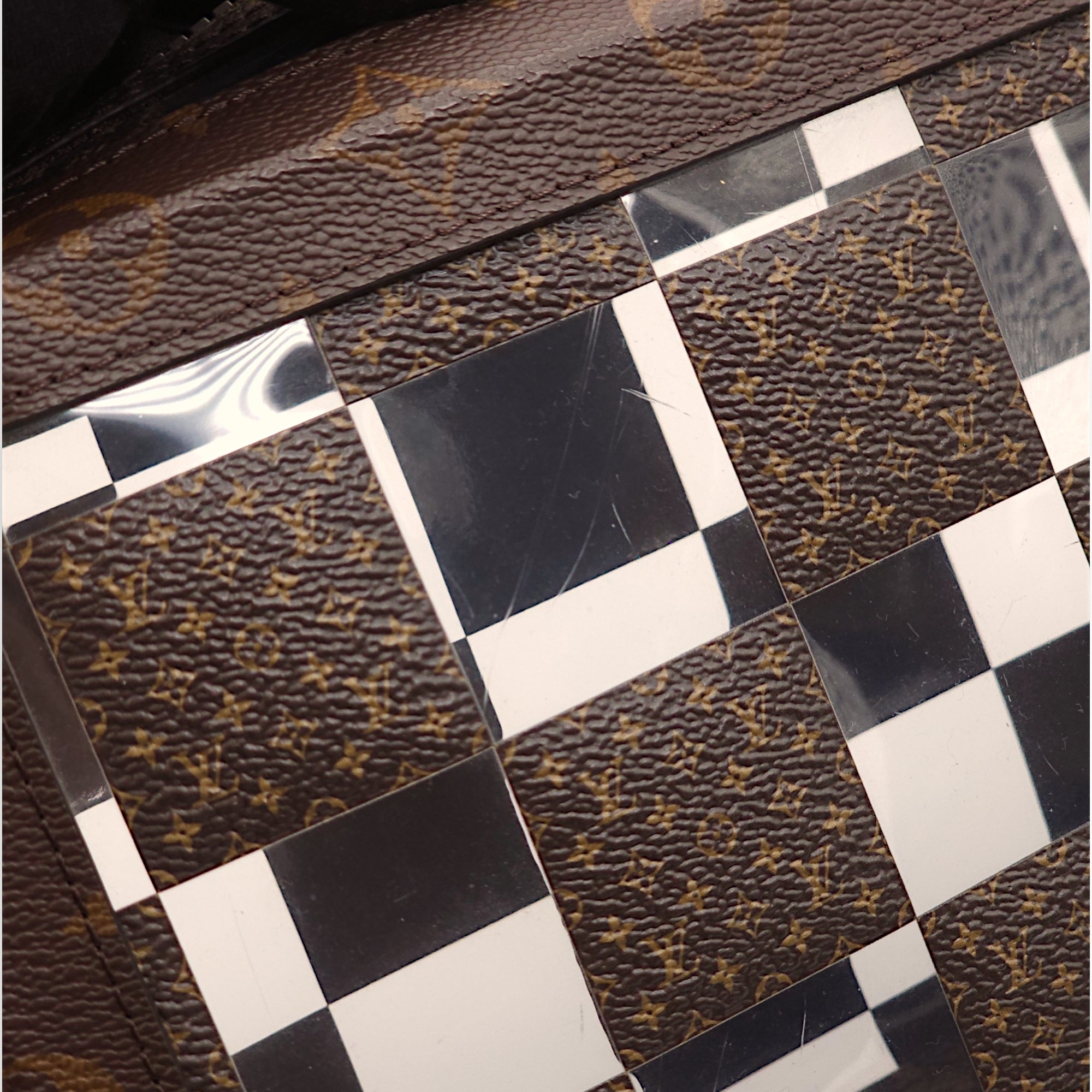 Virgil Abloh Monogram Chess Soft Trunk Brown Crossbody Bag in Vinyl/Canvas, Gold hardware