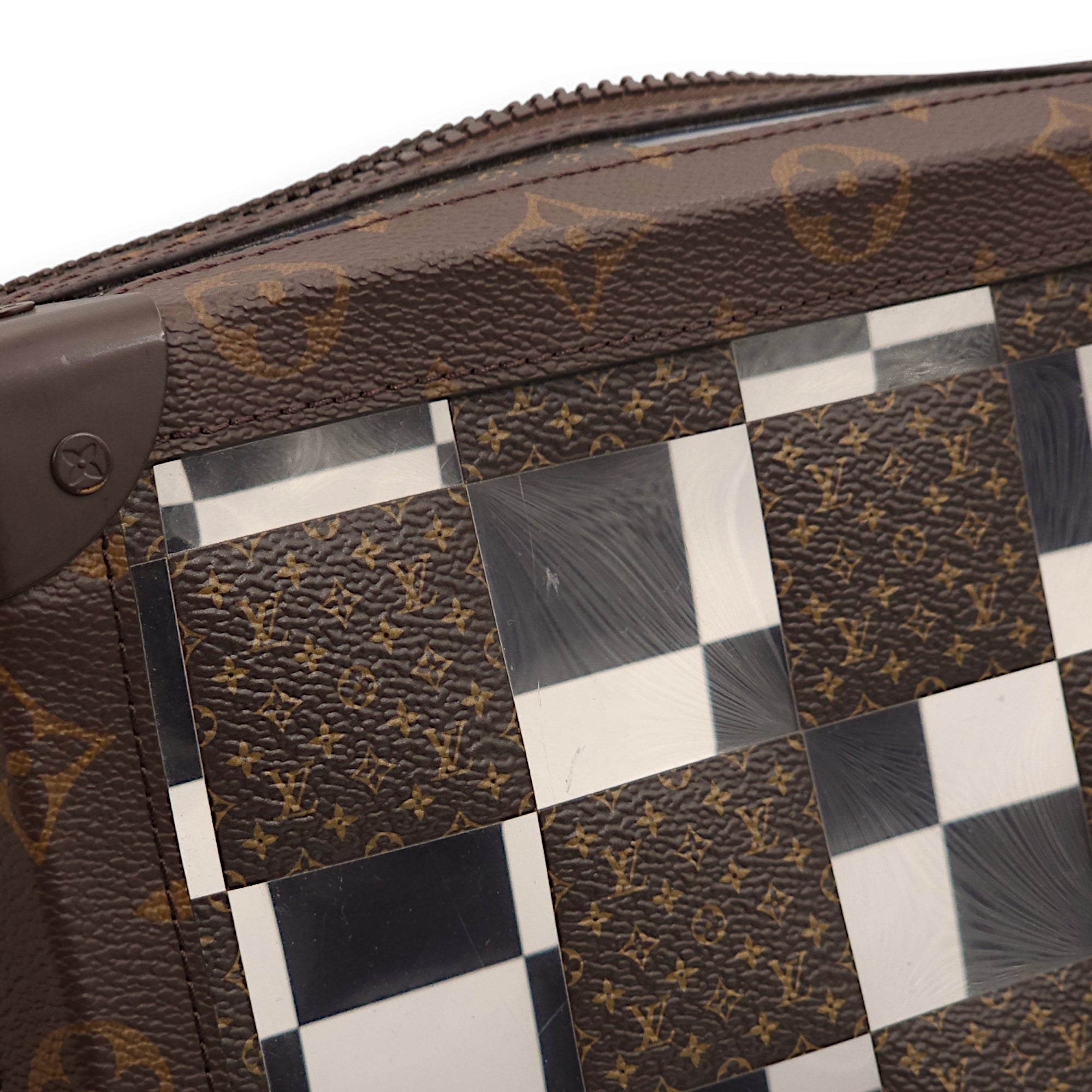 Virgil Abloh Monogram Chess Soft Trunk Brown Crossbody Bag in Vinyl/Canvas, Gold hardware