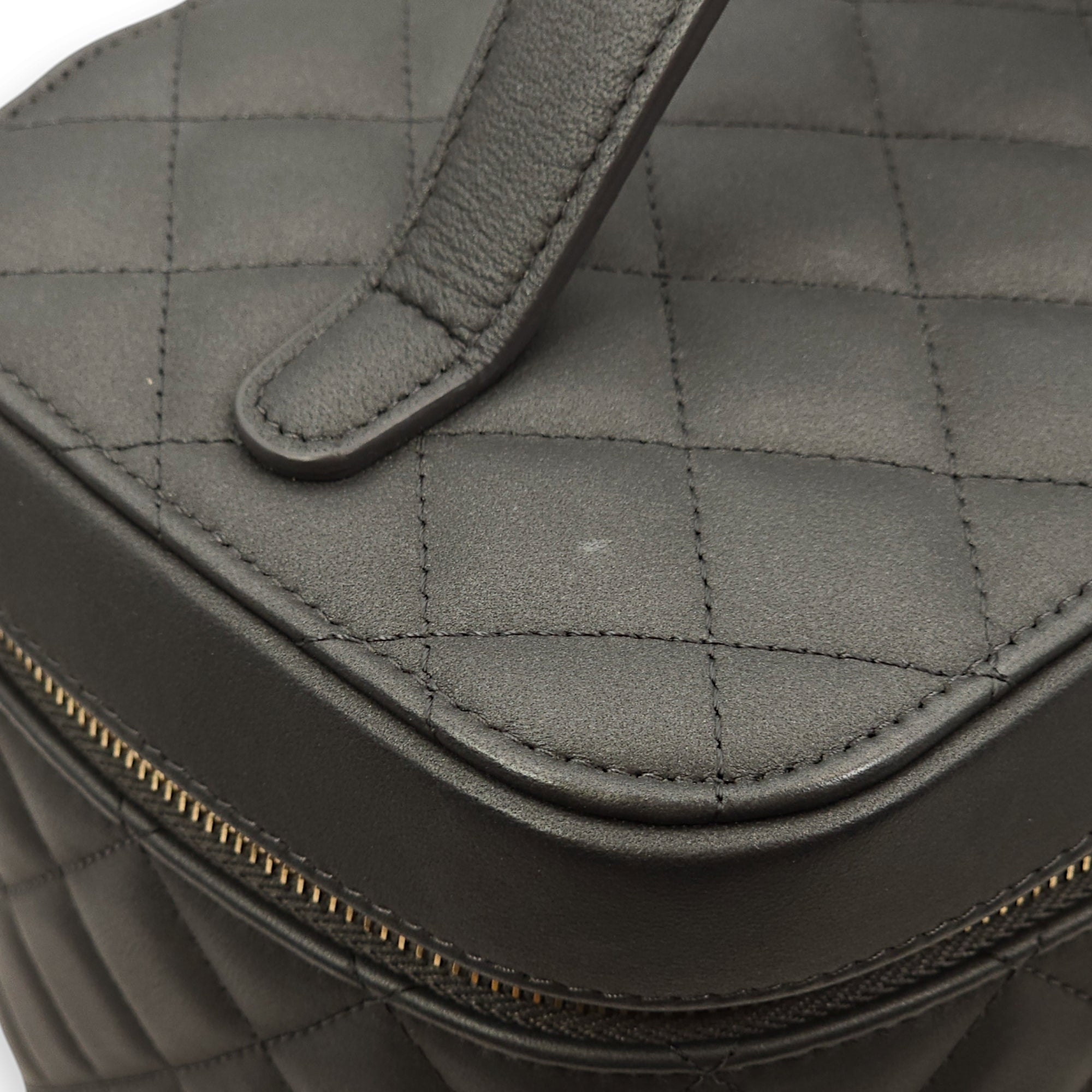 Quilted Vanity Grey Top Handle Bag in Lambskin, Gold hardware