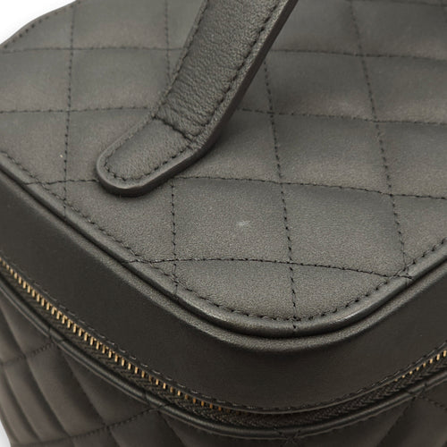 Quilted Vanity Grey Top Handle Bag in Lambskin, Gold hardware