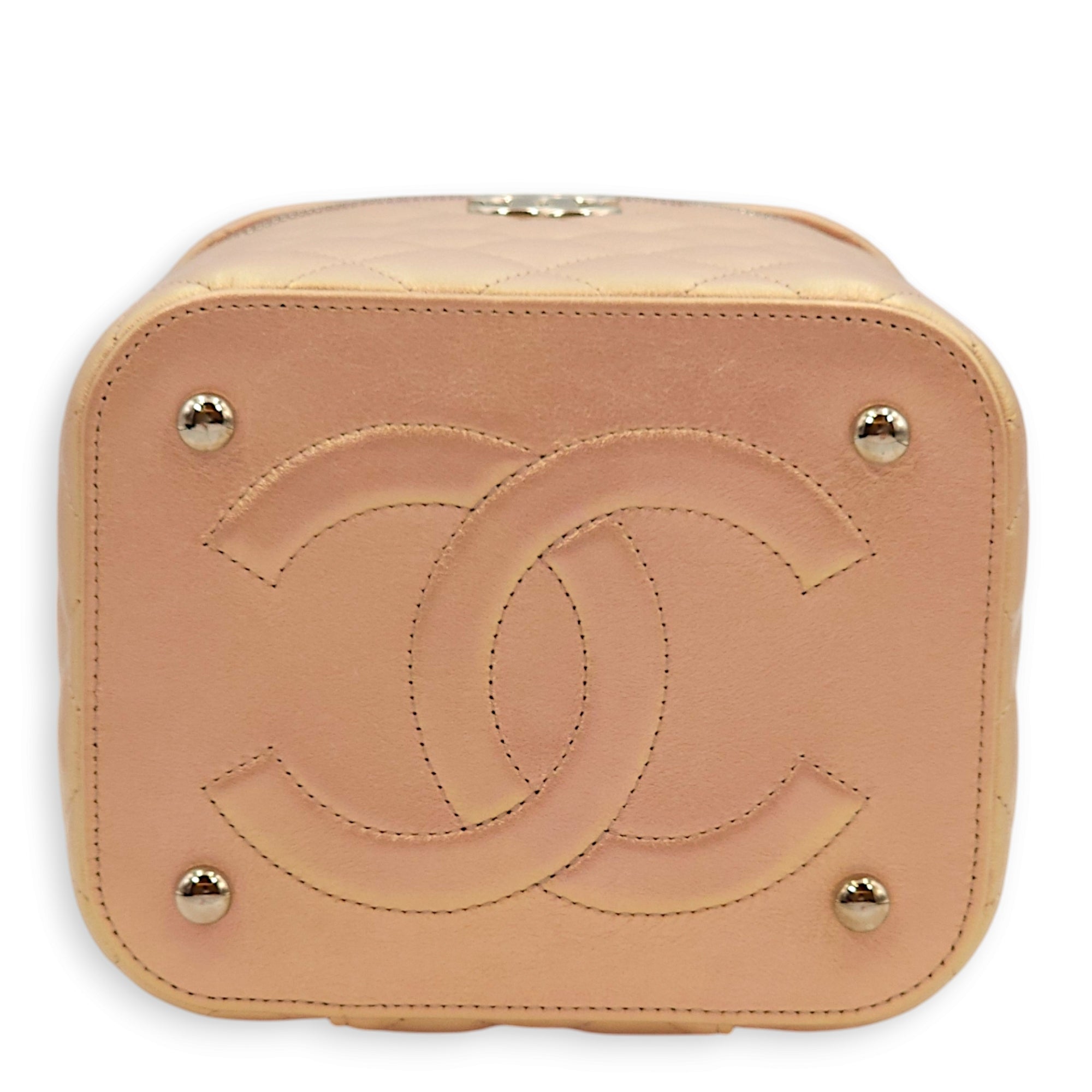 Quilted Vanity Pink Top Handle Bag in Lambskin, Silver hardware