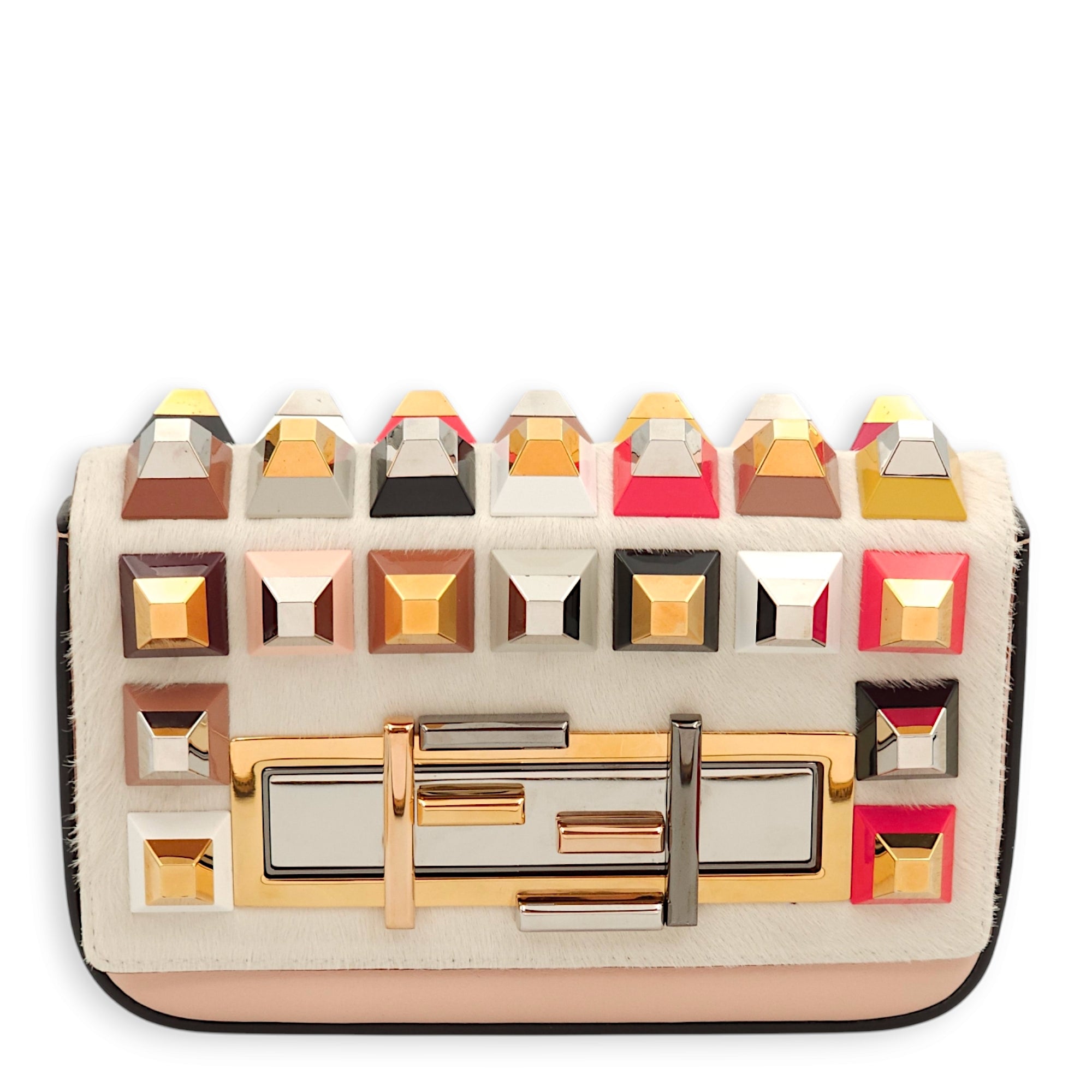 Studded 3Baguette Multi-colour Crossbody Bag in Calfskin/Ponyhair, Gold/Silver/Resin hardware