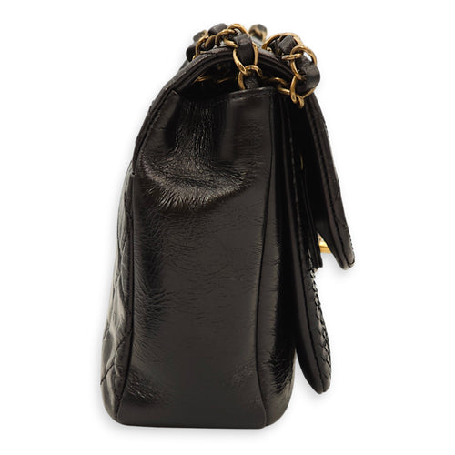 Quilted Urban Flap Black Shoulder Bag in Calfskin, Python Leather, Gold hardware