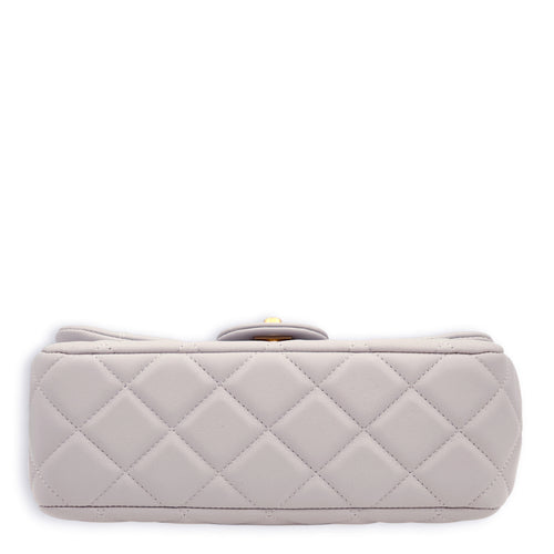 Quilted Grey Top Handle Bag in Lambskin, Gold hardware