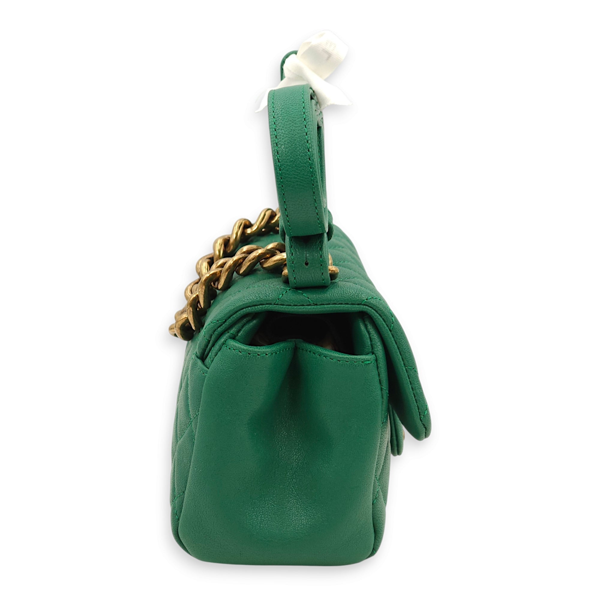 Trapezio Flap Green Crossbody Bag in Chevre Leather Gold hardware C92421 5