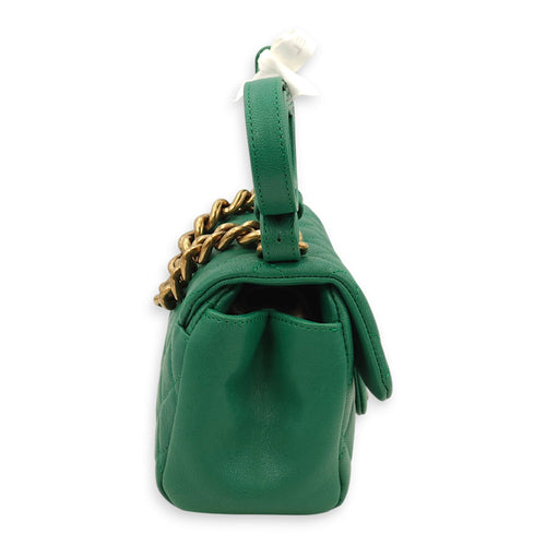Trapezio Flap Green Crossbody Bag in Chevre Leather Gold hardware C92421 5