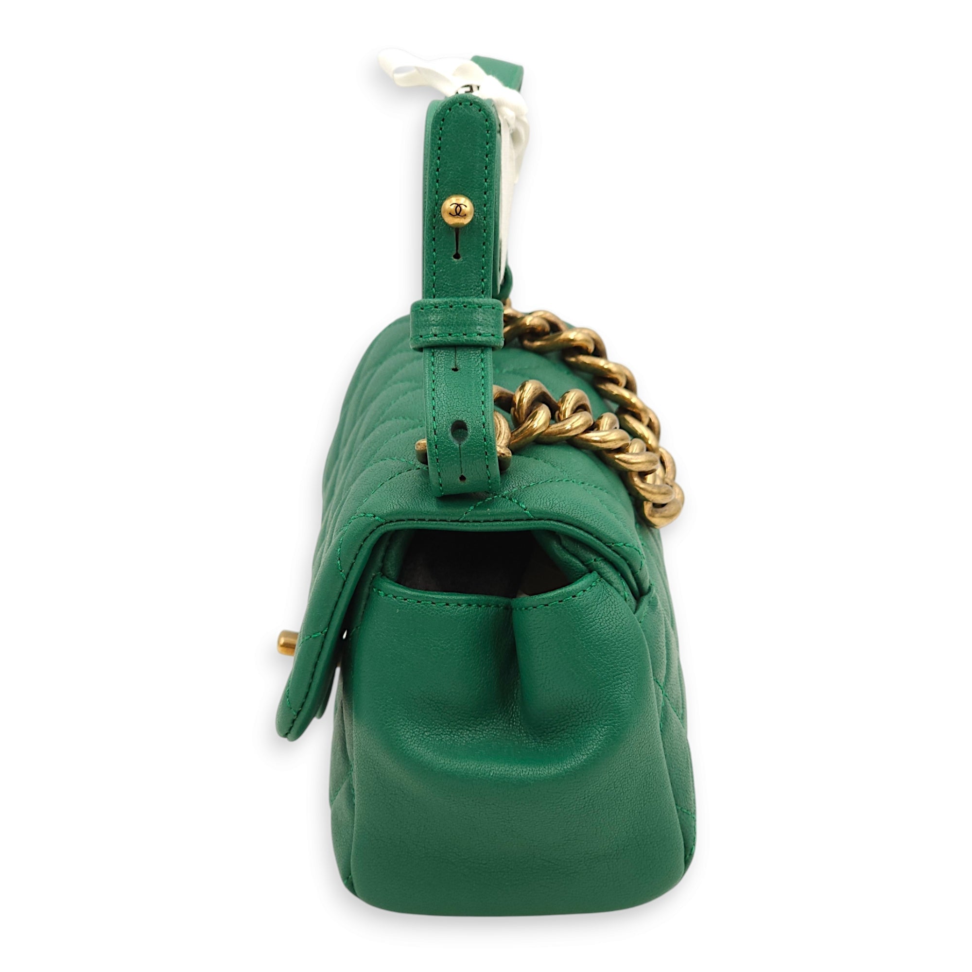 Trapezio Flap Green Crossbody Bag in Chevre Leather Gold hardware C92421 6