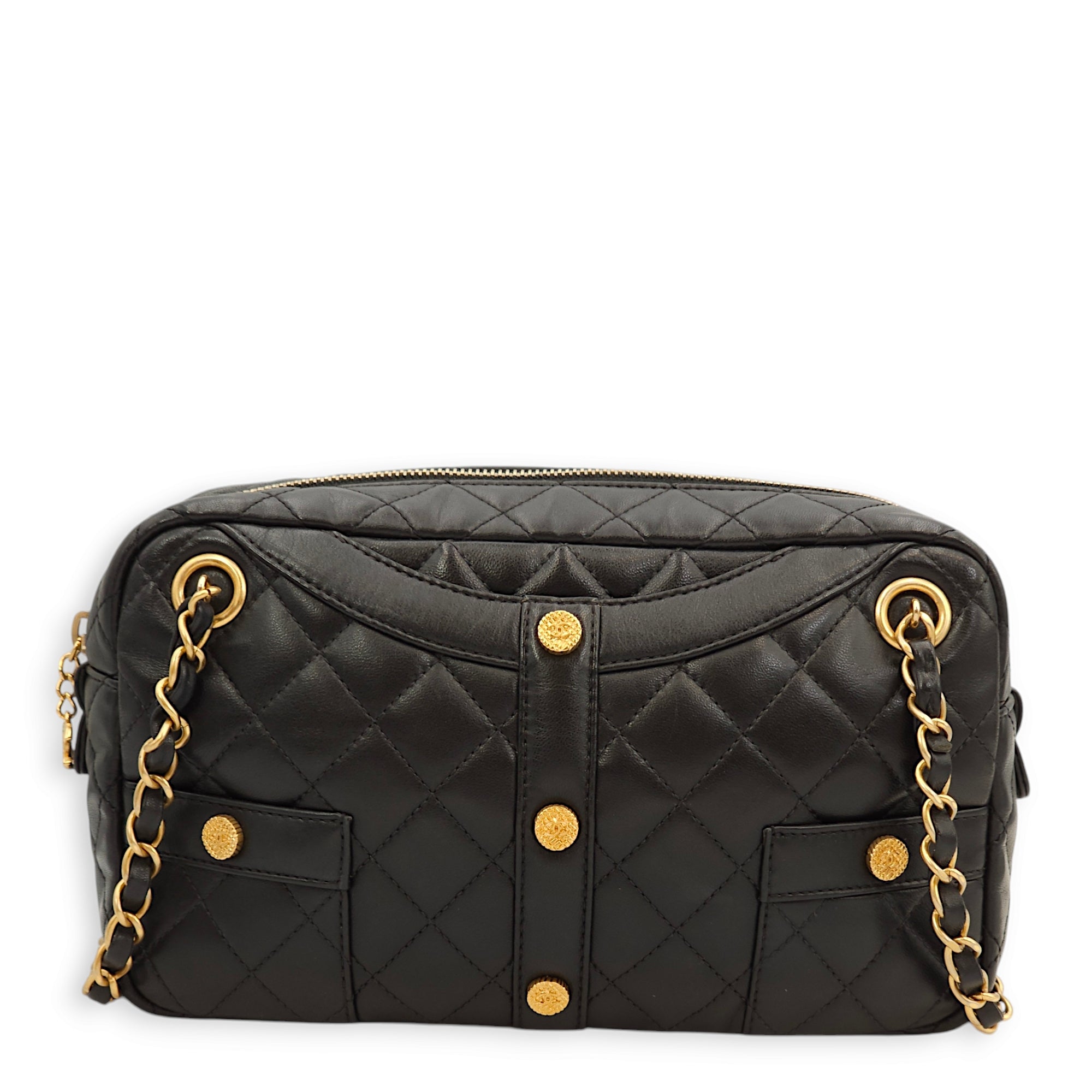 Quilted Girl Jacket Black Shoulder Bag in Lambskin, Gold hardware