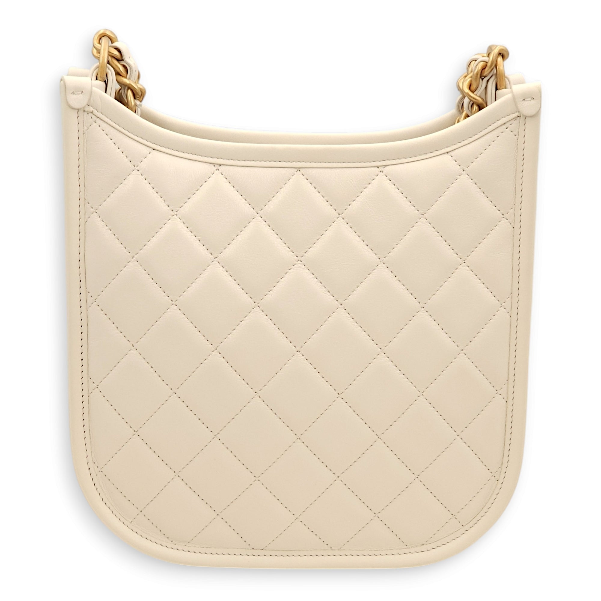 Quilted Hobo White Shoulder Bag in Lambskin, Gold hardware