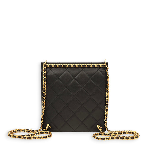 Quilted Chain Black Backpack in Caviar, Gold hardware