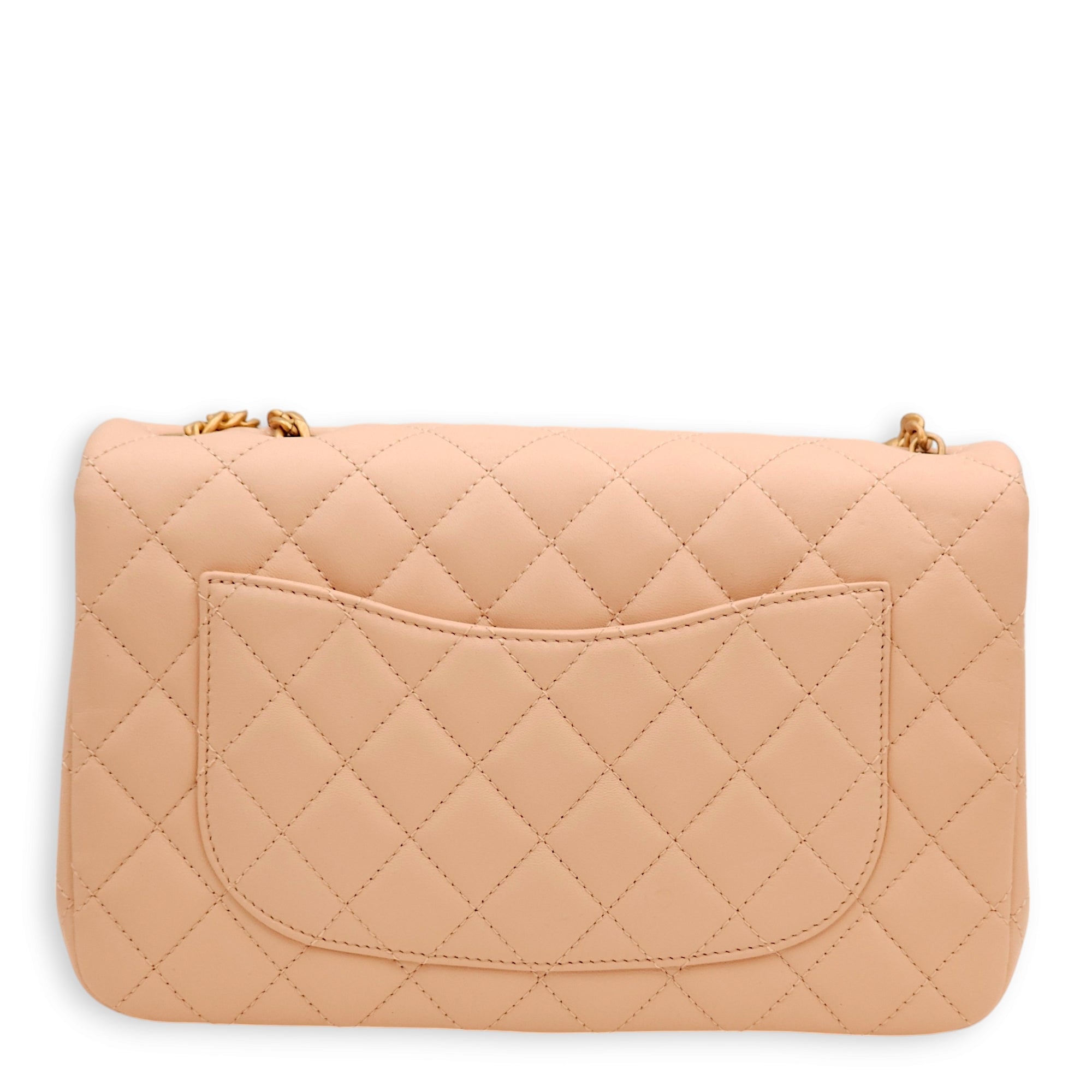 Camellia Crush Rectangle Flap Pink Shoulder Bag in Lambskin, Gold hardware