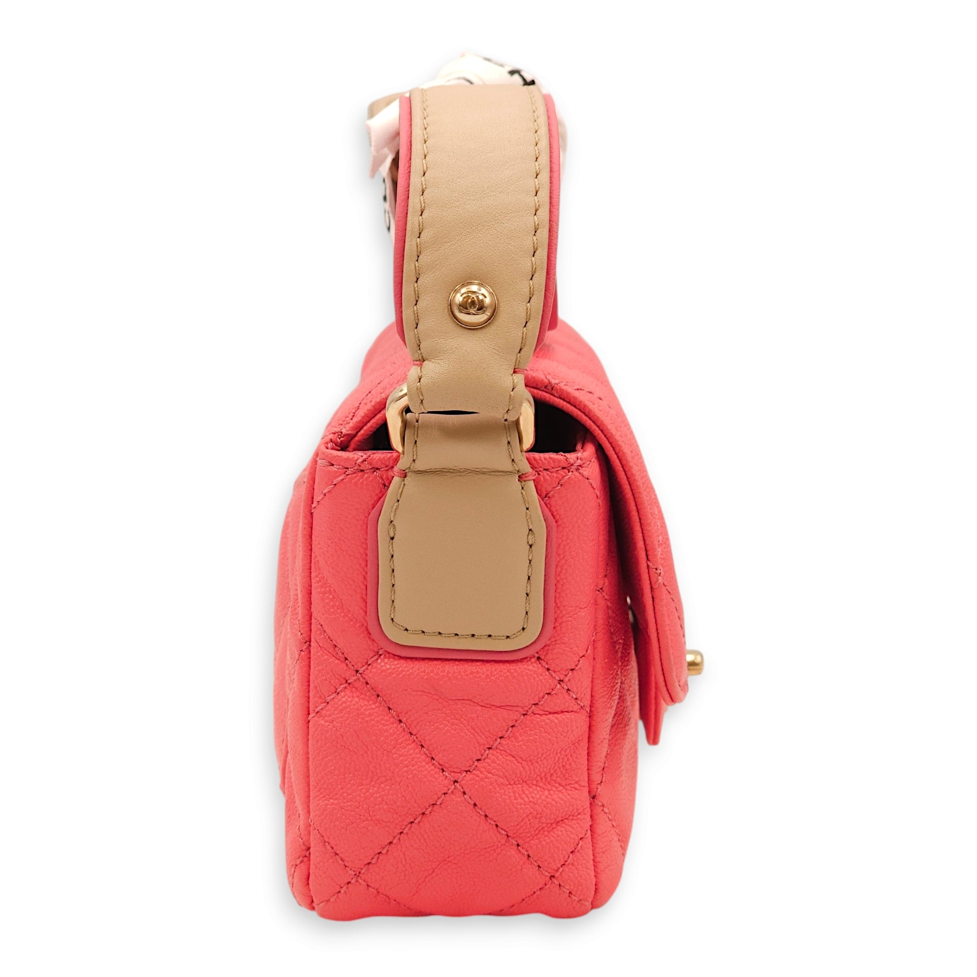 Quilted Seasonal Flap Pink Crossbody Bag in Caviar Leather, Gold hardware