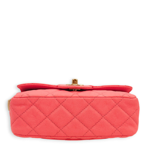 Quilted Seasonal Flap Pink Crossbody Bag in Caviar Leather, Gold hardware