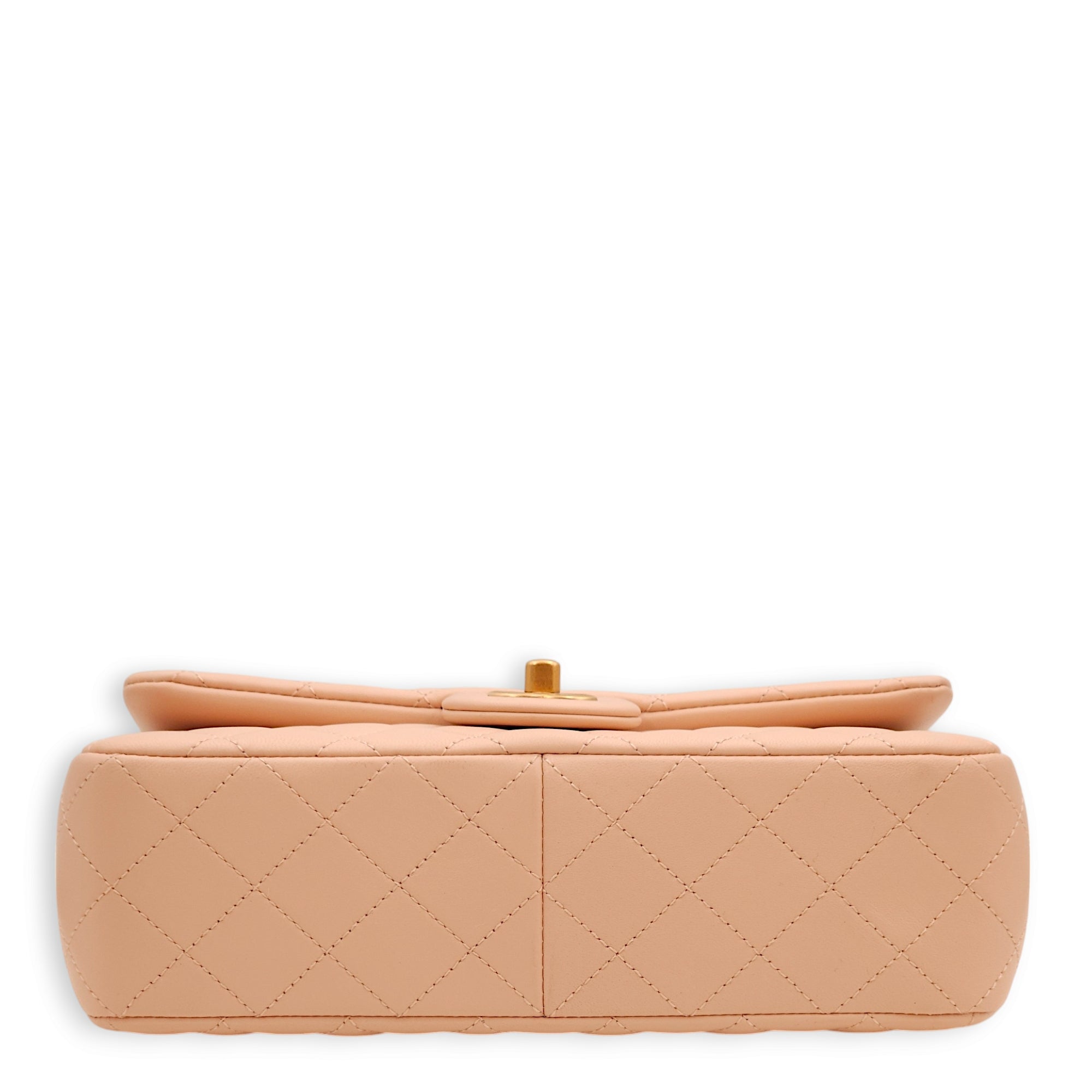 Camellia Crush Rectangle Flap Pink Shoulder Bag in Lambskin, Gold hardware