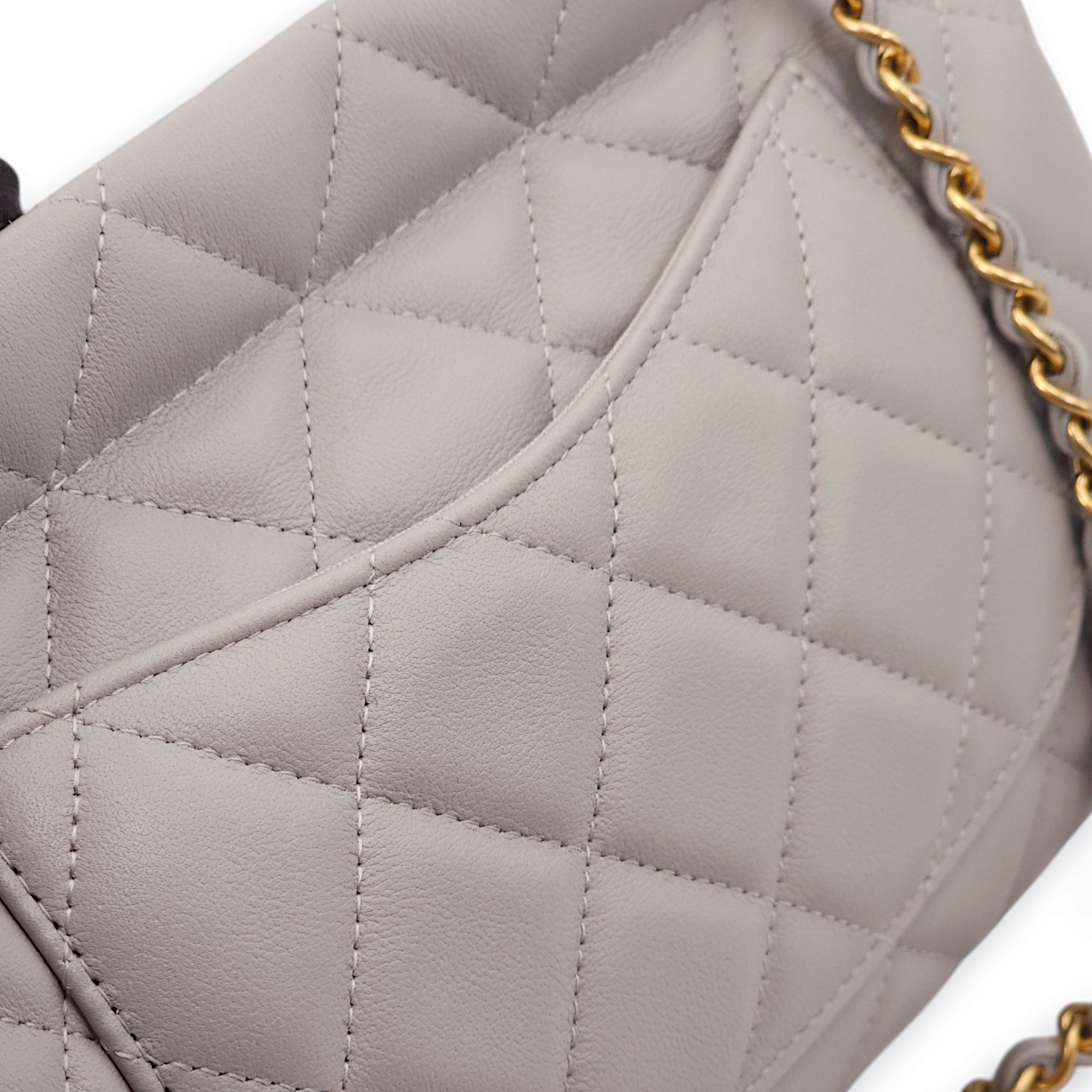 Quilted Grey Top Handle Bag in Lambskin, Gold hardware