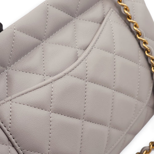 Quilted Grey Top Handle Bag in Lambskin, Gold hardware