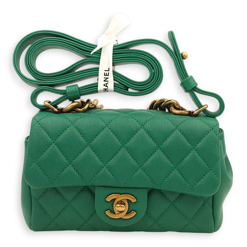 Trapezio Flap Green Crossbody Bag in Chevre Leather Gold hardware C92421 1