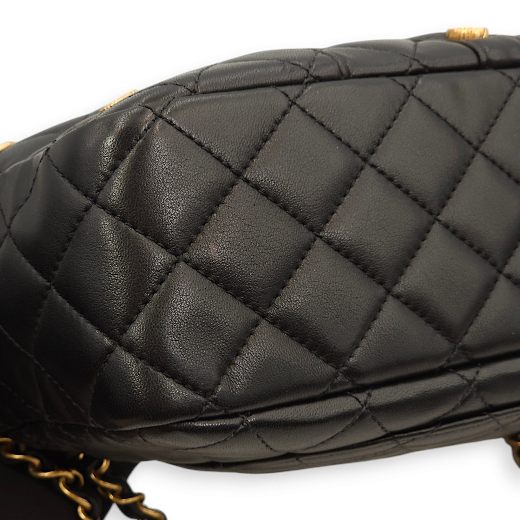 Quilted Girl Jacket Black Shoulder Bag in Lambskin, Gold hardware