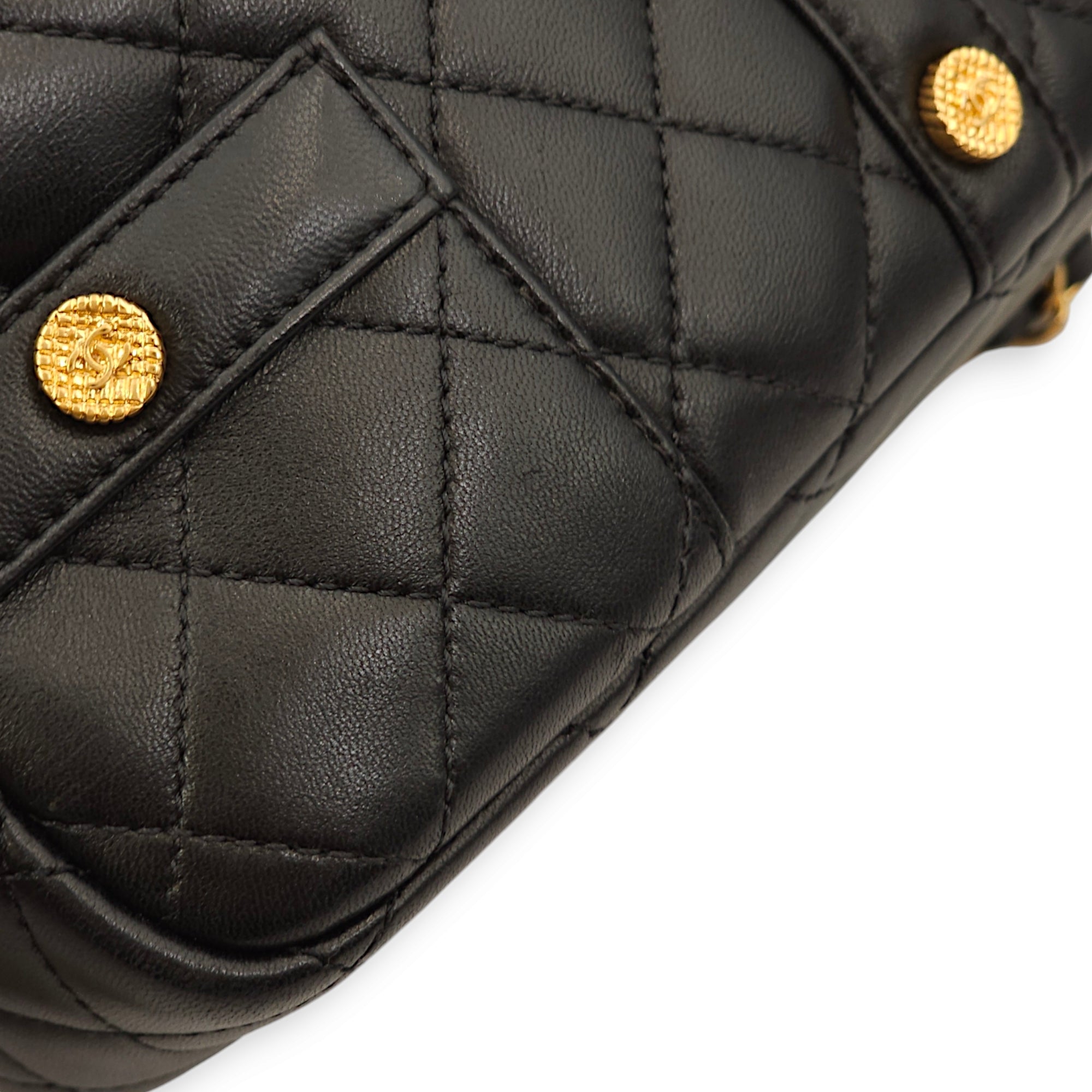 Quilted Girl Jacket Black Shoulder Bag in Lambskin, Gold hardware