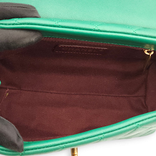 Trapezio Flap Green Crossbody Bag in Chevre Leather Gold hardware C92421 8