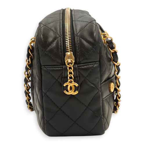 Quilted Girl Jacket Black Shoulder Bag in Lambskin, Gold hardware