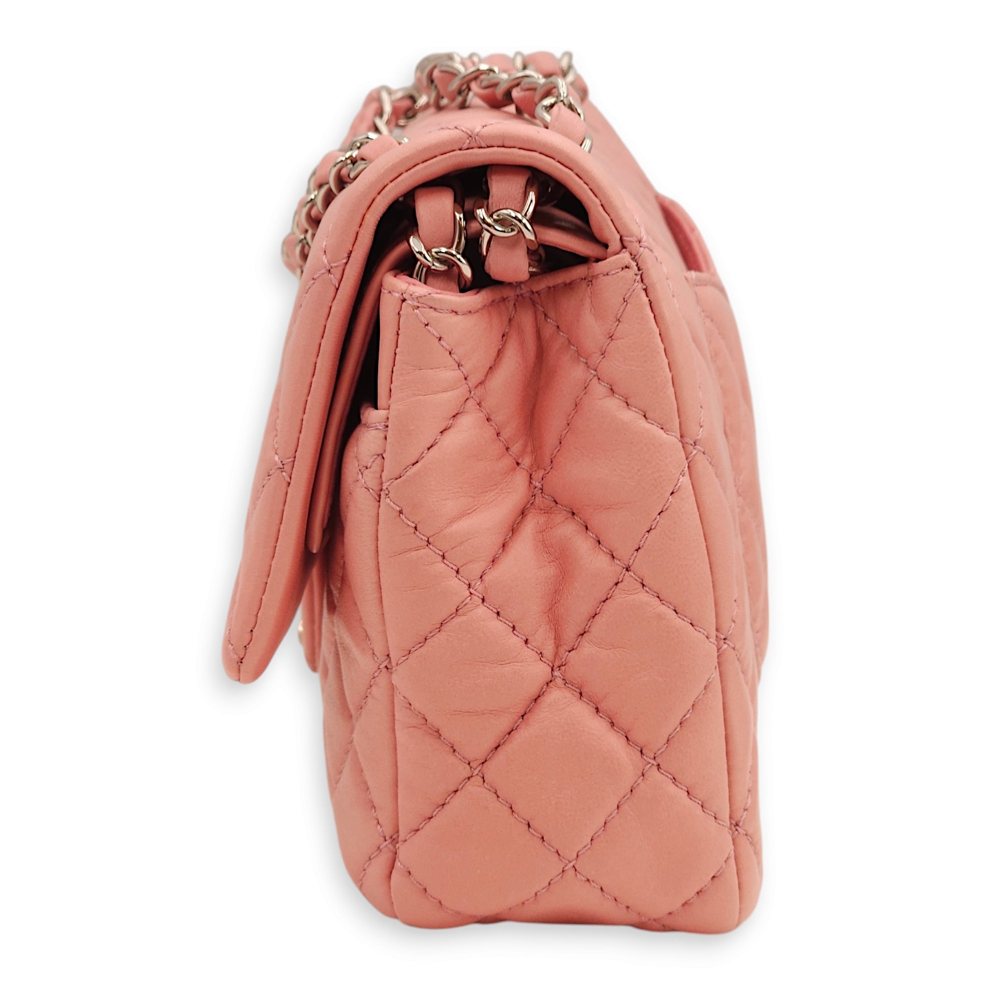 Classic Double Flap Pink Shoulder Bag in Lambskin, Silver hardware