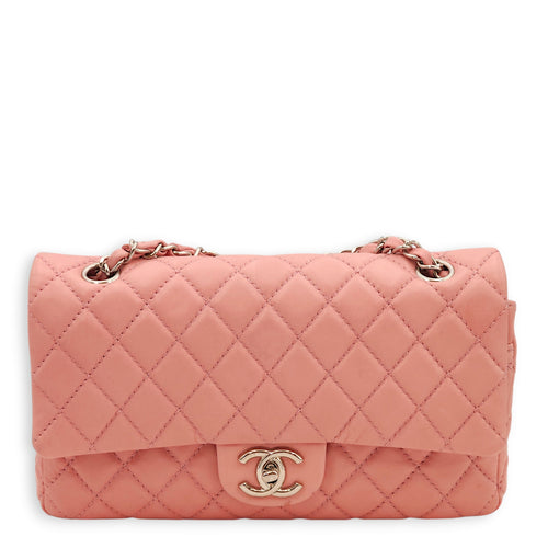 Classic Double Flap Pink Shoulder Bag in Lambskin, Silver hardware