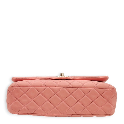 Classic Double Flap Pink Shoulder Bag in Lambskin, Silver hardware