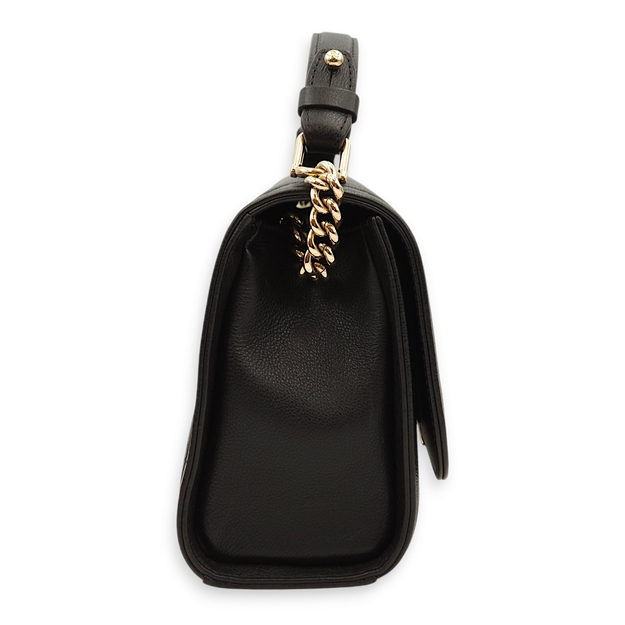 Click Label Flap Black Top Handle Bag in Calfskin, Gold hardware