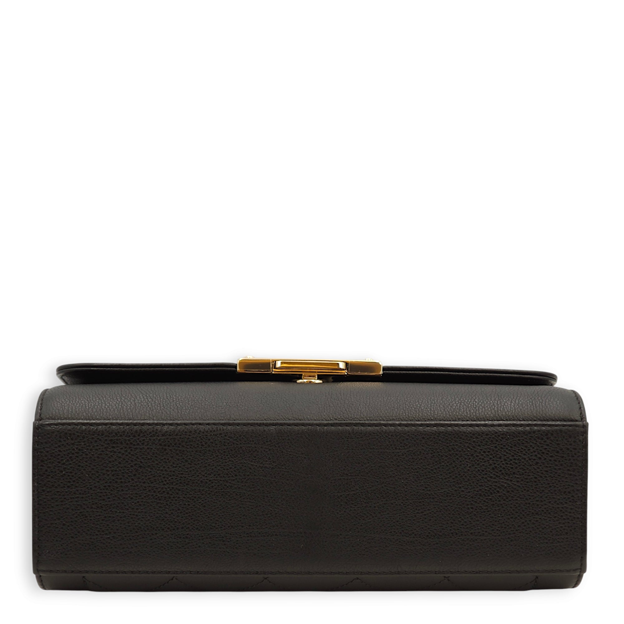 Click Label Flap Black Top Handle Bag in Calfskin, Gold hardware