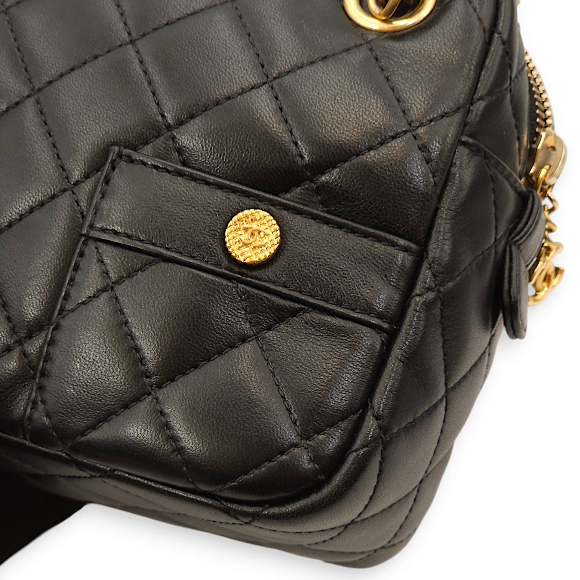 Quilted Girl Jacket Black Shoulder Bag in Lambskin, Gold hardware