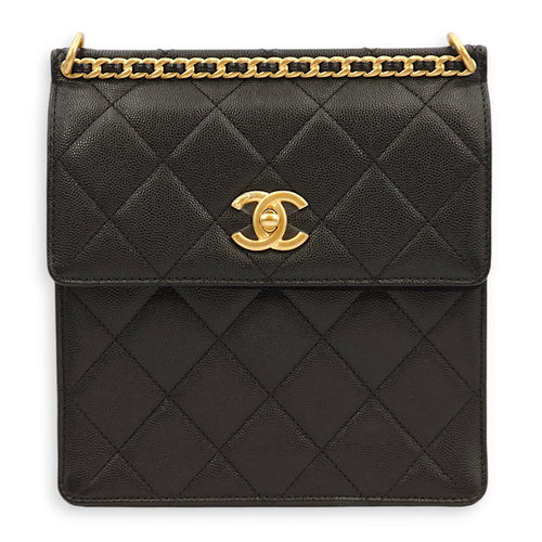 Quilted Chain Black Backpack in Caviar, Gold hardware