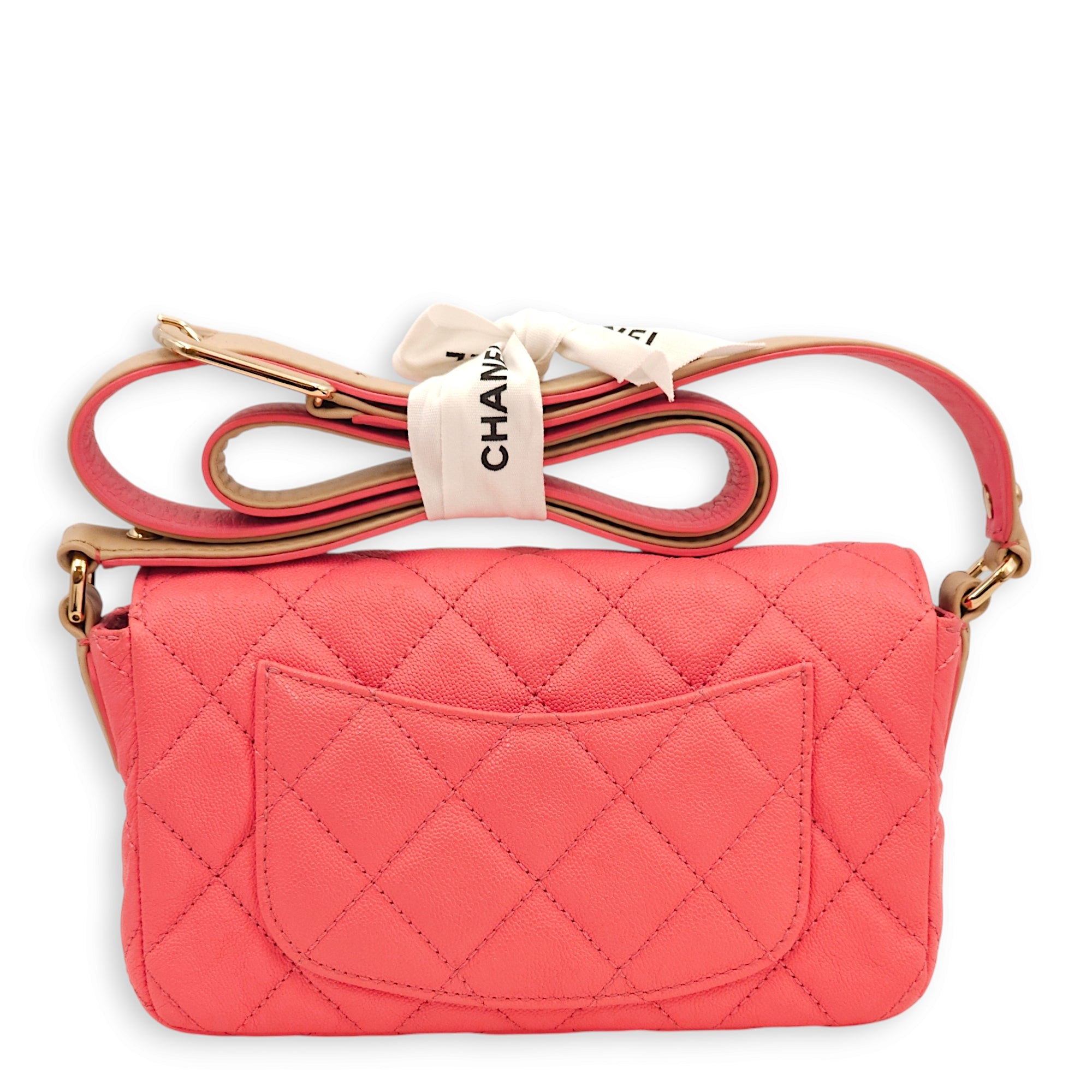 Quilted Seasonal Flap Pink Crossbody Bag in Caviar Leather, Gold hardware