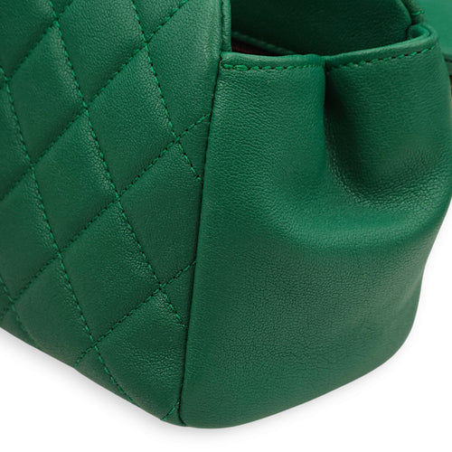 Trapezio Flap Green Crossbody Bag in Chevre Leather, Gold hardware